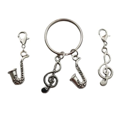 3pcs in Set Saxophone Keychain, Music Note Clip on Charm for Music Lover AETYWYEIN