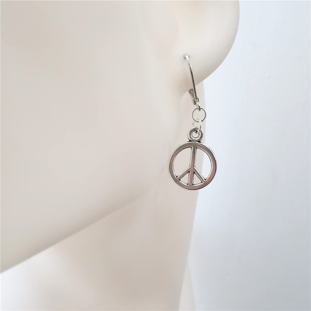 Peace Sign Drop Leverback Earrings, Miniature Peace Jewelry, Hippy, Hippie AETYWYEIN