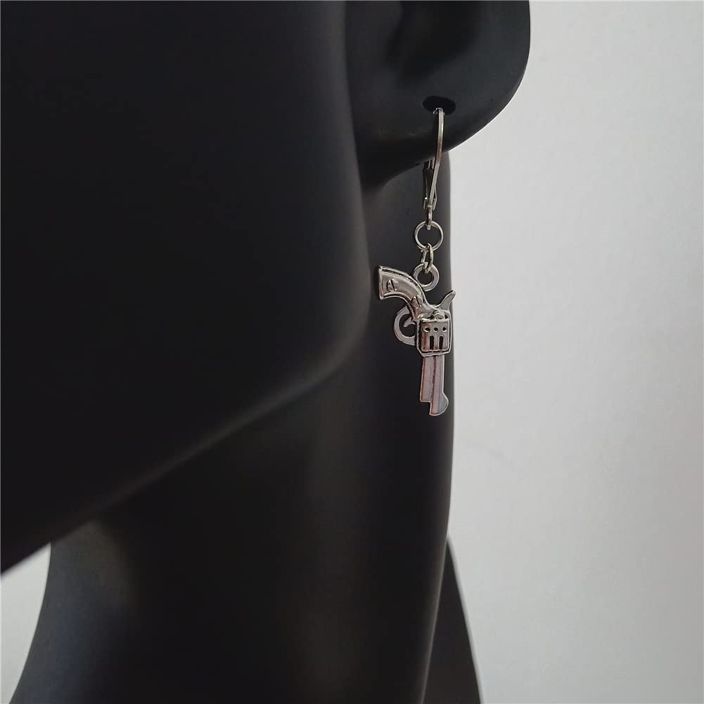 Gun Revolver Dangle Charm Lever Back Earrings, West Style, Quirky Jewelry AETYWYEIN