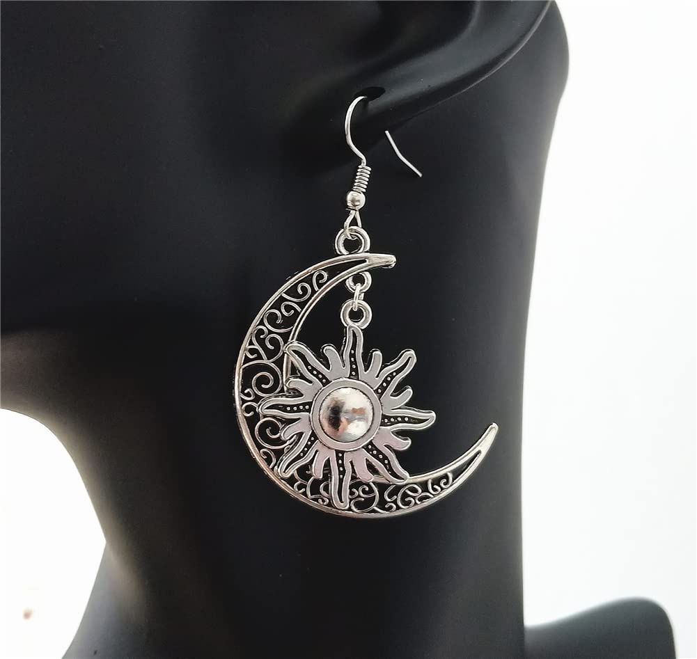 Boho Crescent Moon and Sun Dangle Statement Earring, Celestial Jewelry AETYWYEIN