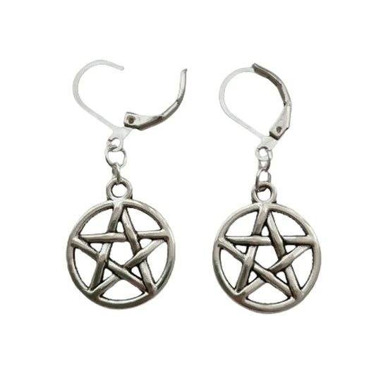 Pentacles Earrings Handmade, Pentagram Lever Back, Witch Goth Symbol Gothic Jewelry, Fantasy Magic AETYWYEIN