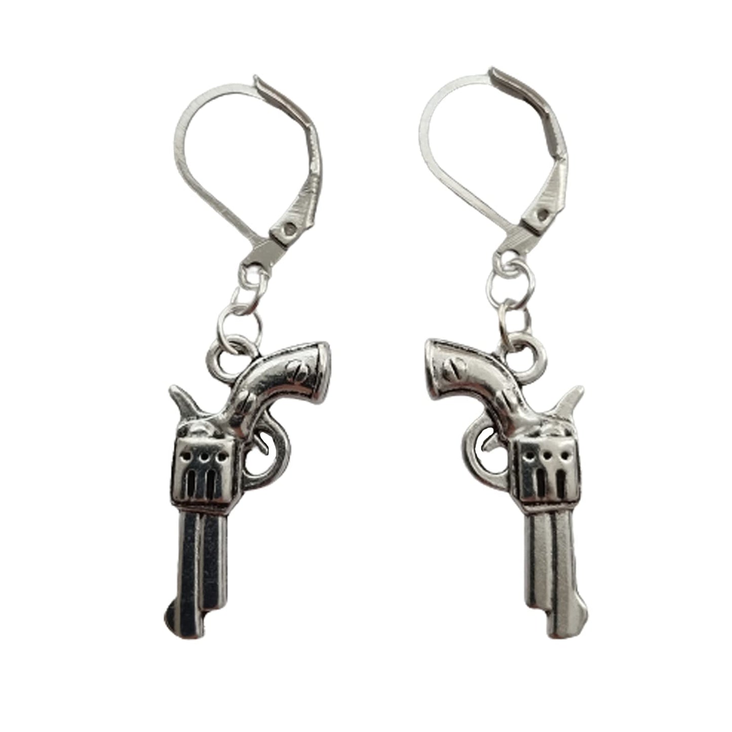 Gun Revolver Dangle Charm Lever Back Earrings, West Style, Quirky Jewelry AETYWYEIN