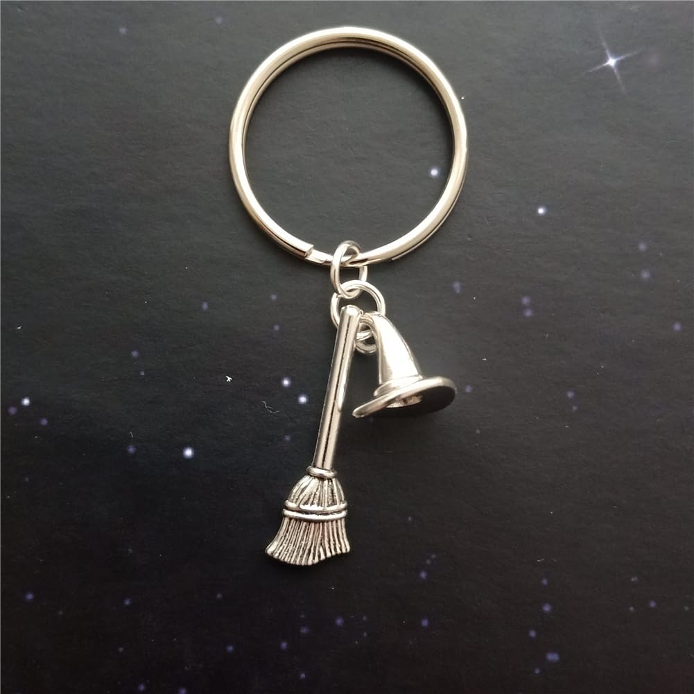 Witch Broom and Witch Hat Keychain, 3D Charm Spooky Keyring AETYWYEIN