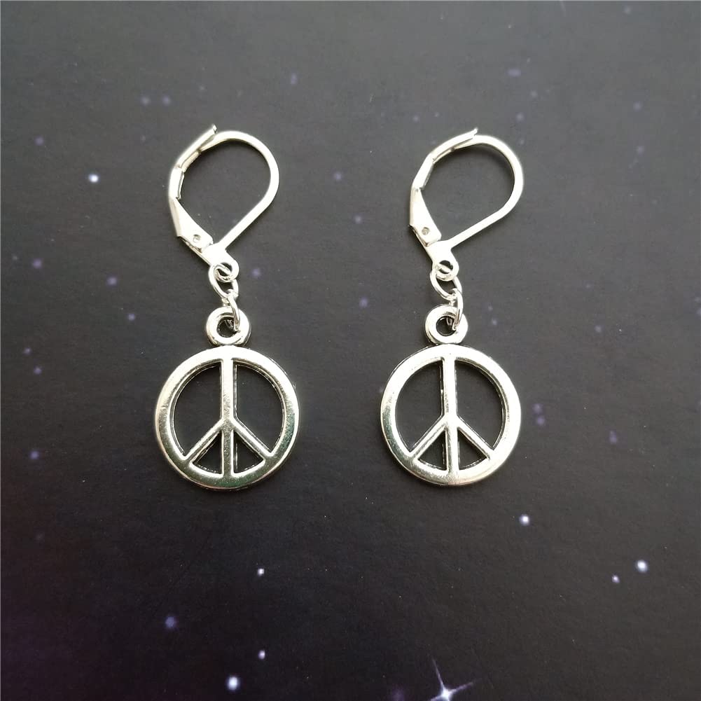 Peace Sign Drop Leverback Earrings, Miniature Peace Jewelry, Hippy, Hippie AETYWYEIN