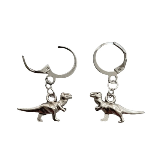 Dinosaur Earrings Small Hoop, Gothic Tiny Dino Earrings, Cool T Rex Earrings AETYWYEIN