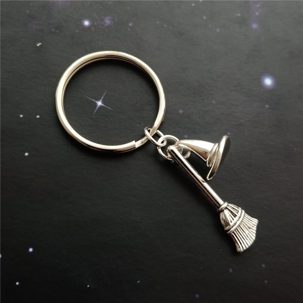 Witch Broom and Witch Hat Keychain, 3D Charm Spooky Keyring AETYWYEIN