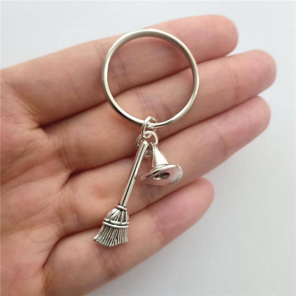 Witch Broom and Witch Hat Keychain, 3D Charm Spooky Keyring AETYWYEIN