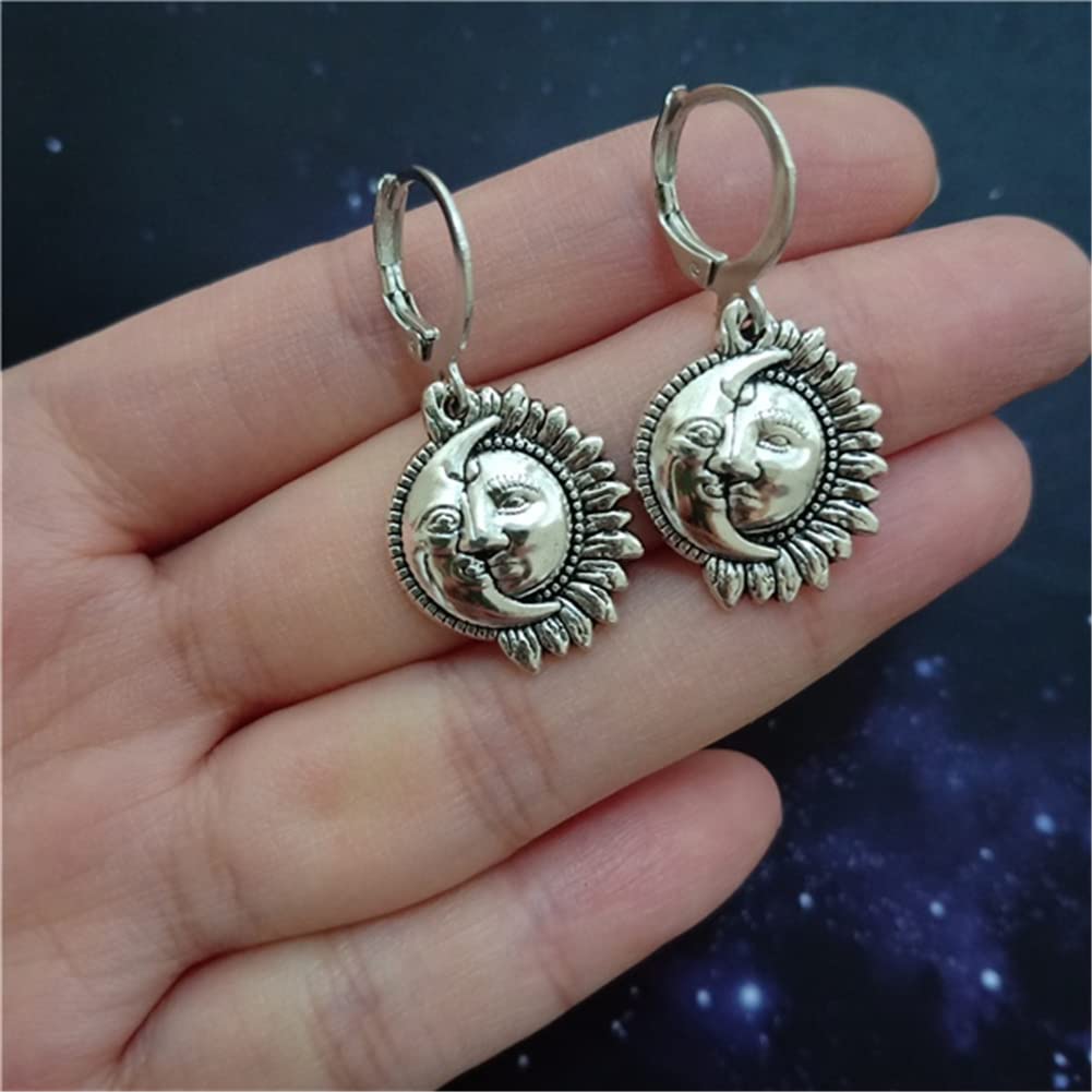 Celestial Sun and Moon Leverback Earrings Vintage Bohemian AETYWYEIN