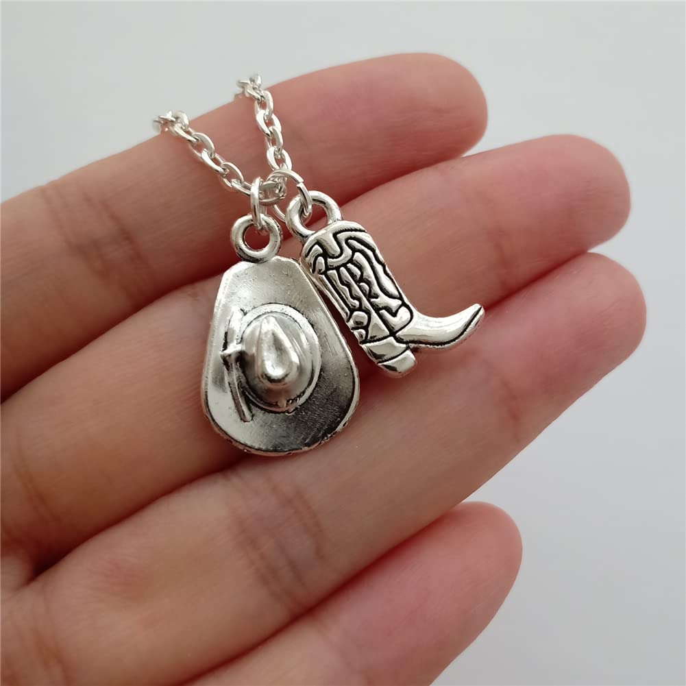 Cowboy Boot Necklace, Western Jewelry Cowboy Hat Pendant AETYWYEIN