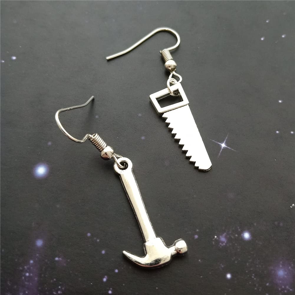 Tiny Hammer and Saw Charm Earrings, Miniature Tool Jewelry AETYWYEIN