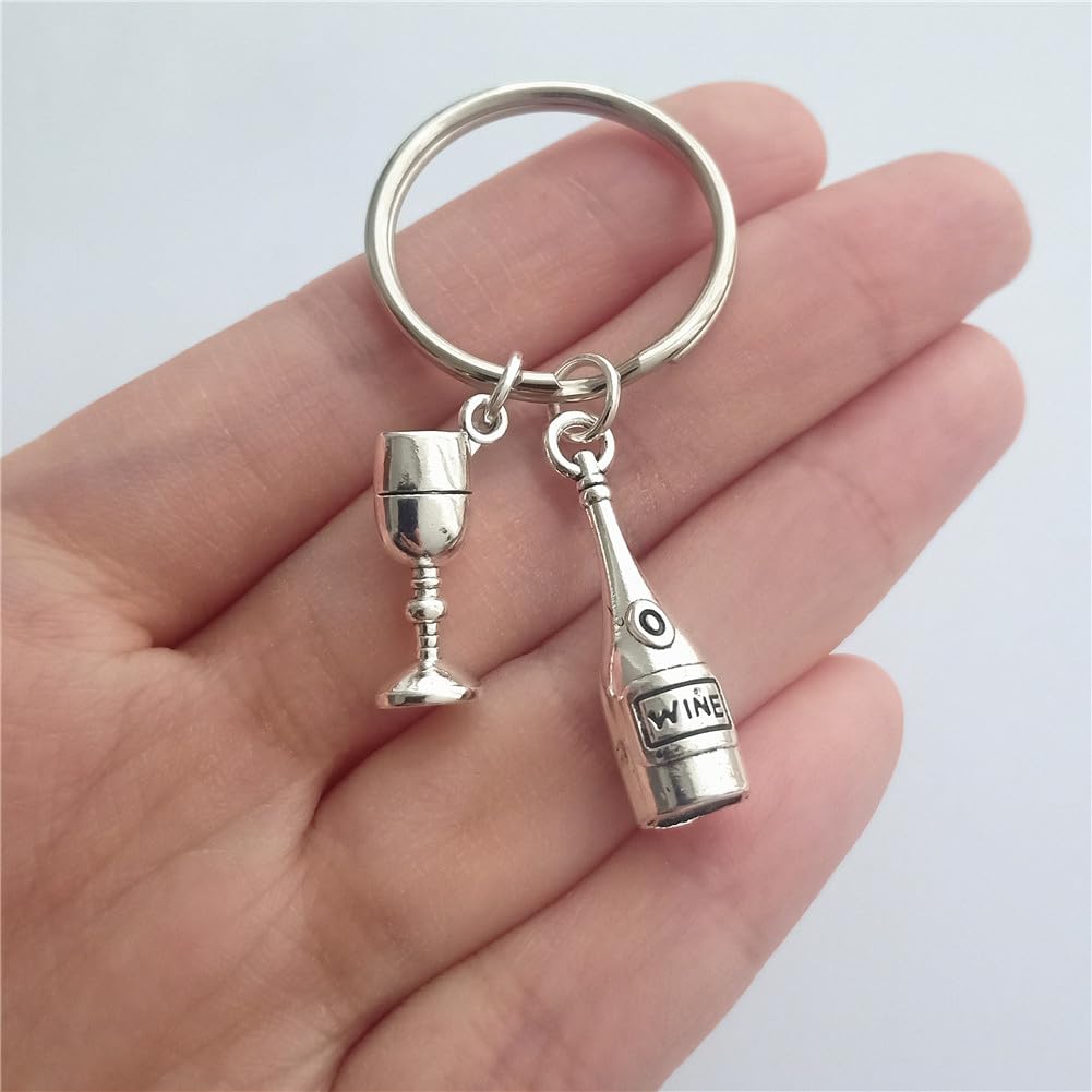 3D Mini Wine Bottle and Wine Glass Keychain, Party Keyring, Simple Cute Jewelry for Red Wine Lover AETYWYEIN