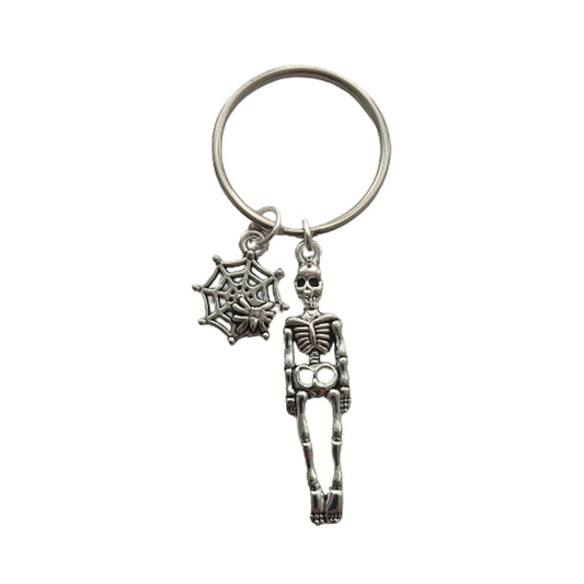 Cute Skeleton Keychain Spider Web Keyring, Cartoon Skull, Tiny Spider Charm, Personality Jewelry AETYWYEIN