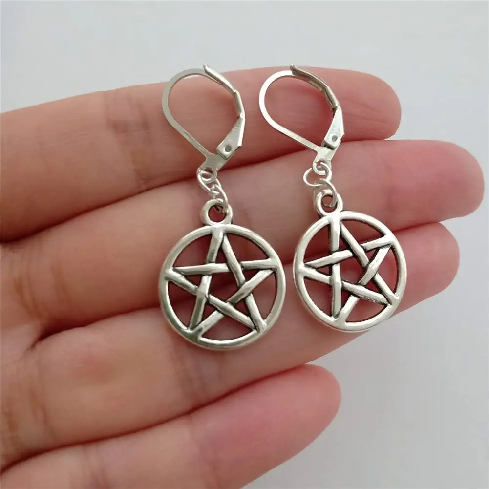 Pentacles Earrings Handmade, Pentagram Lever Back, Witch Goth Symbol Gothic Jewelry, Fantasy Magic AETYWYEIN