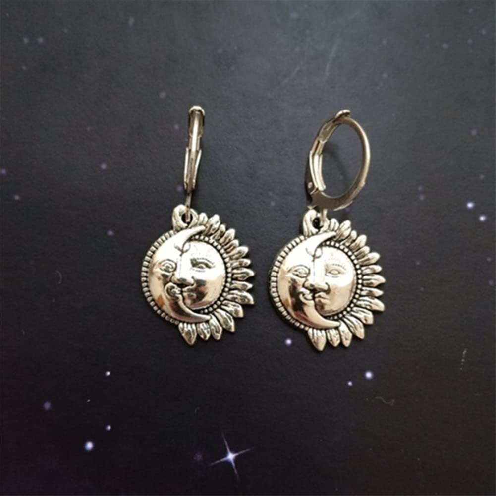 Celestial Sun and Moon Leverback Earrings Vintage Bohemian AETYWYEIN