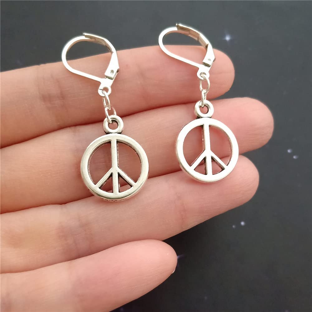 Peace Sign Drop Leverback Earrings, Miniature Peace Jewelry, Hippy, Hippie AETYWYEIN