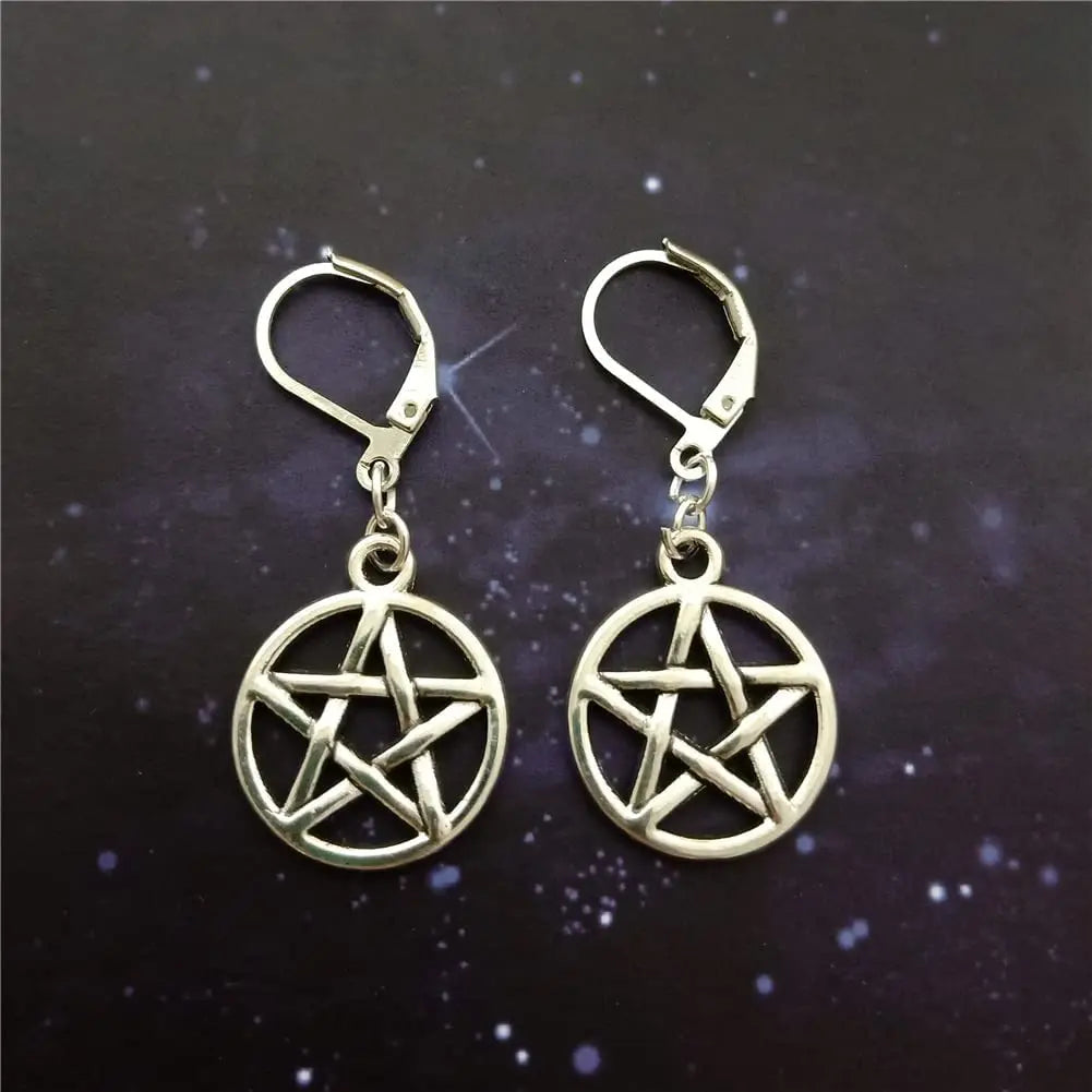 Pentacles Earrings Handmade, Pentagram Lever Back, Witch Goth Symbol Gothic Jewelry, Fantasy Magic AETYWYEIN