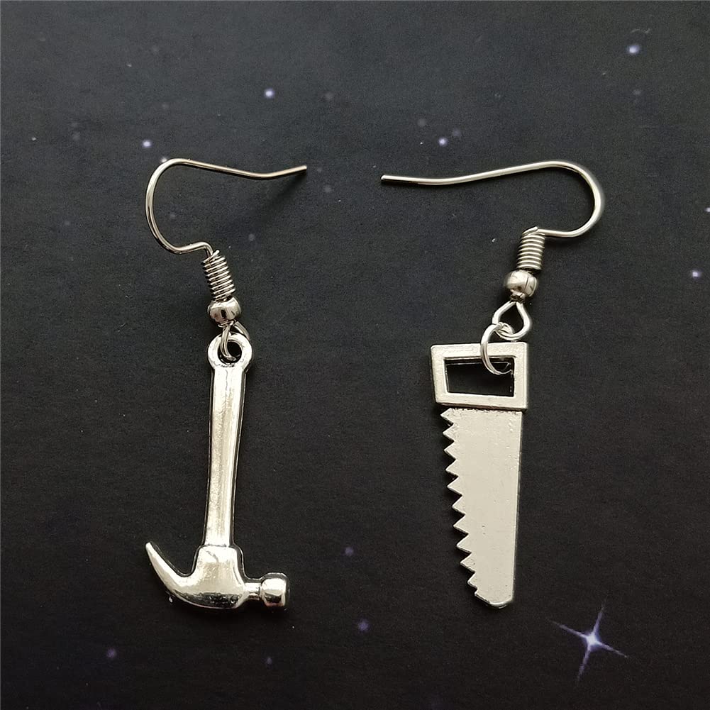 Tiny Hammer and Saw Charm Earrings, Miniature Tool Jewelry AETYWYEIN