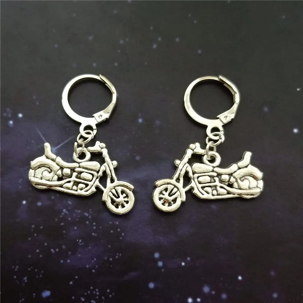 Motorbike Charm Ear Clip, Motorcycle Lover, Biker Earrings Handmade, Retro Lever Back, Whimsical Jewelry, Small Hoop AETYWYEIN