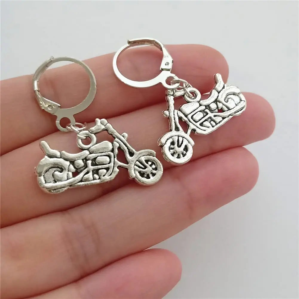 Motorbike Charm Ear Clip, Motorcycle Lover, Biker Earrings Handmade, Retro Lever Back, Whimsical Jewelry, Small Hoop AETYWYEIN