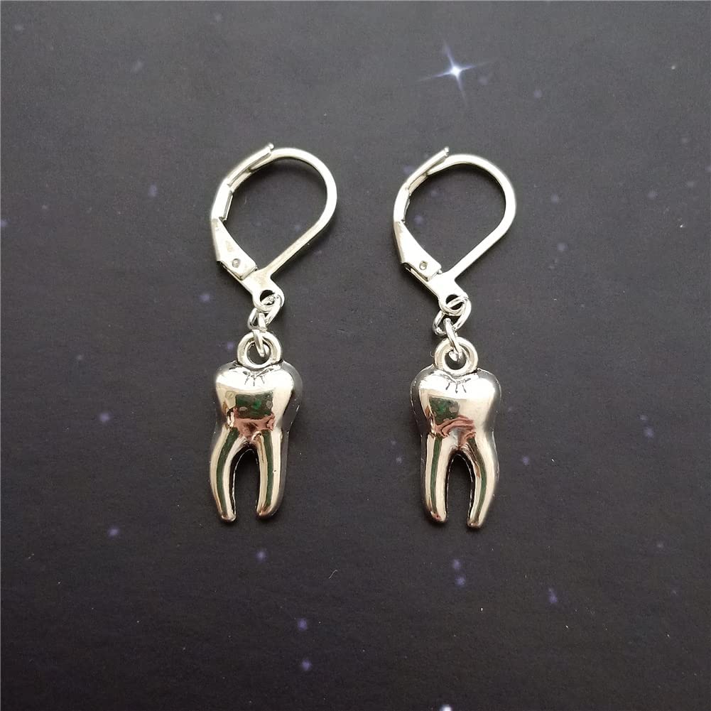 Tooth Leverback Earrings, Tooth Charm Pentant Jewelry, Dentist Dental Hygienist AETYWYEIN