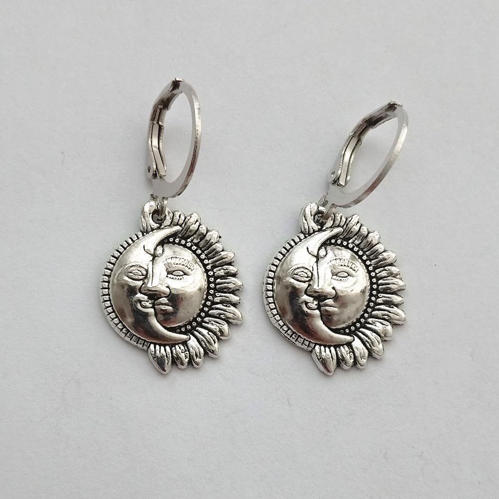 Celestial Sun and Moon Leverback Earrings Vintage Bohemian AETYWYEIN