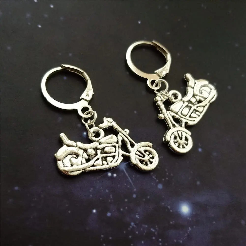 Motorbike Charm Ear Clip, Motorcycle Lover, Biker Earrings Handmade, Retro Lever Back, Whimsical Jewelry, Small Hoop AETYWYEIN