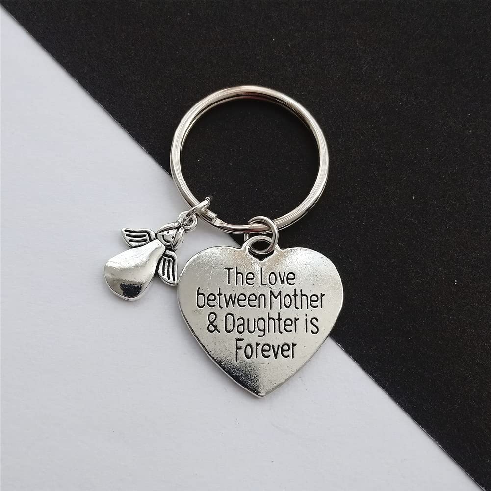 The Love Between Mother and Daughter is Forever Heart Keychain for Mothers Day Handmade Angel Jewelry AETYWYEIN