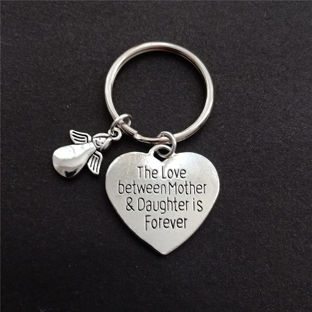 The Love Between Mother and Daughter is Forever Heart Keychain for Mothers Day Handmade Angel Jewelry AETYWYEIN