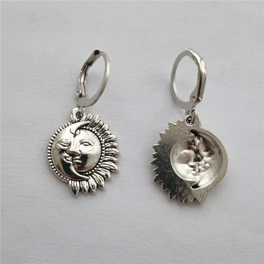 Celestial Sun and Moon Leverback Earrings Vintage Bohemian AETYWYEIN