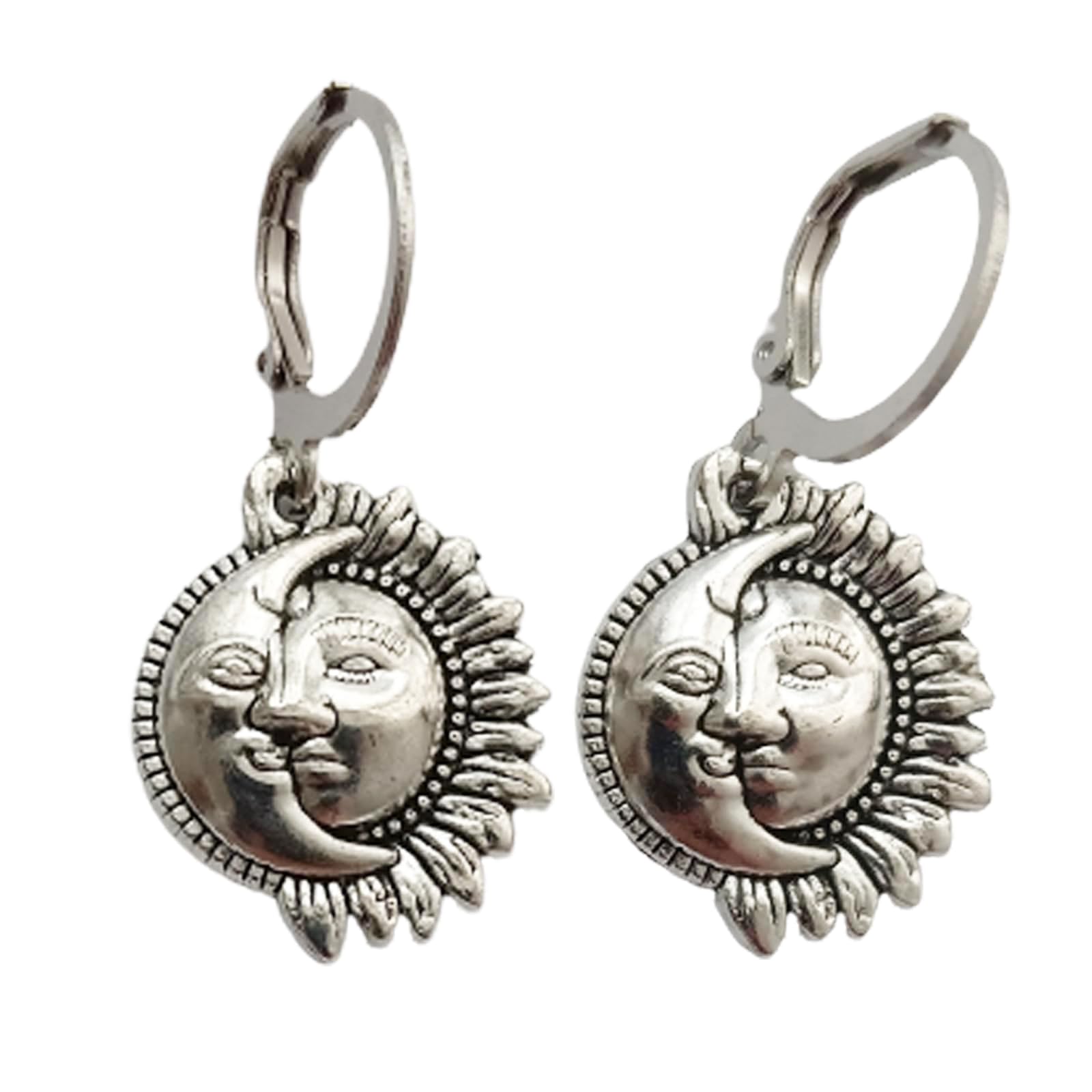 Celestial Sun and Moon Leverback Earrings Vintage Bohemian AETYWYEIN