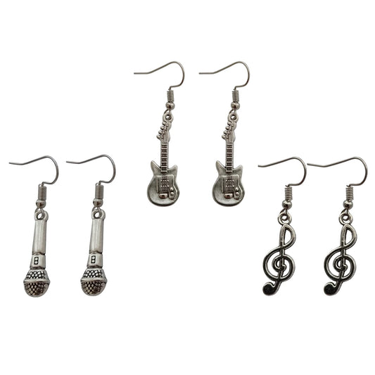 3 Pairs in set, Guitar Earrings, Microphone Earrings for Music Lover AETYWYEIN