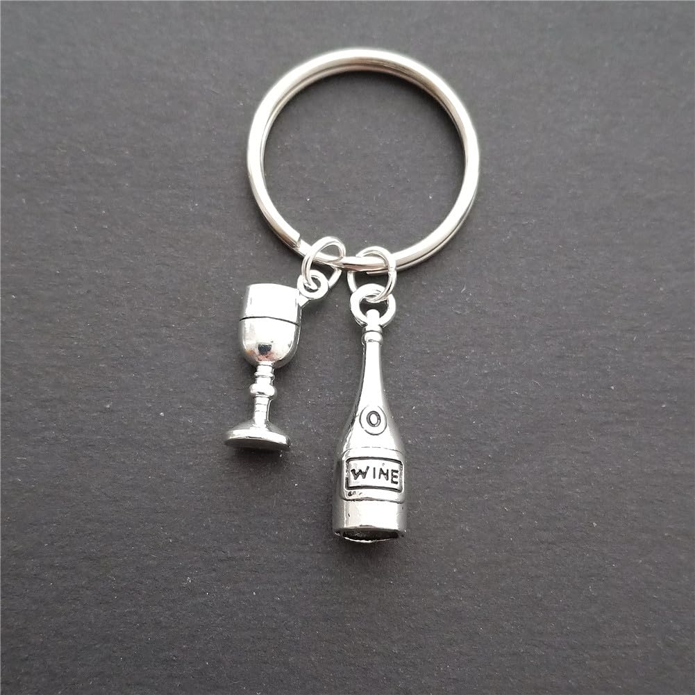 3D Mini Wine Bottle and Wine Glass Keychain, Party Keyring, Simple Cute Jewelry for Red Wine Lover AETYWYEIN