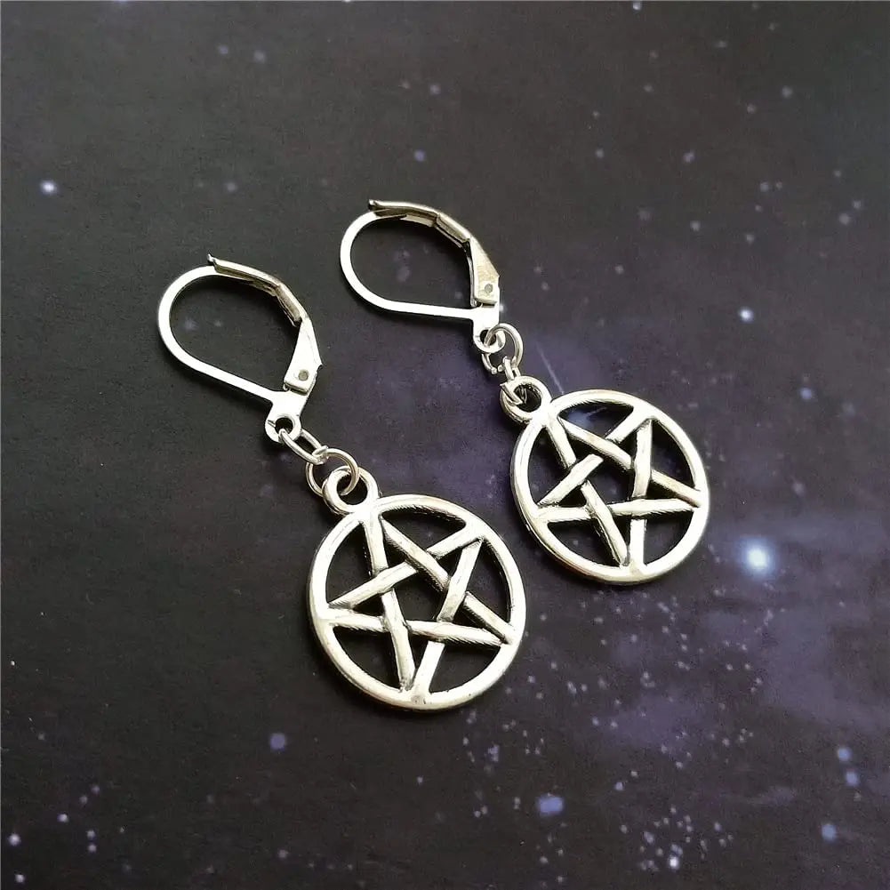 Pentacles Earrings Handmade, Pentagram Lever Back, Witch Goth Symbol Gothic Jewelry, Fantasy Magic AETYWYEIN