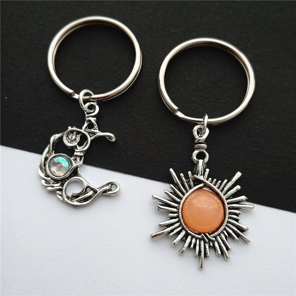 2pcs Sun and Moon Pendant Keychain Keyring for Nature Lover