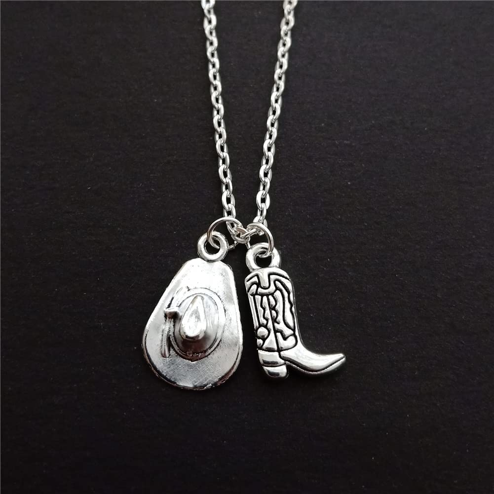 Cowboy Boot Necklace, Western Jewelry Cowboy Hat Pendant AETYWYEIN